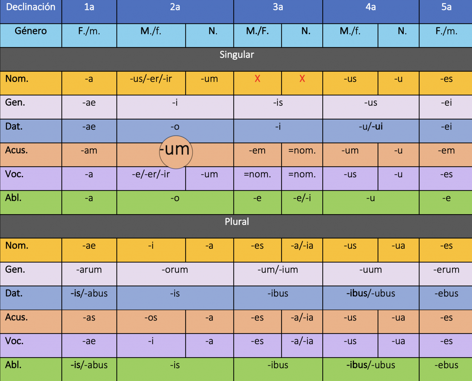 Desinencias De Las 5 Declinaciones Y Sus Correspondientes Funciones ...